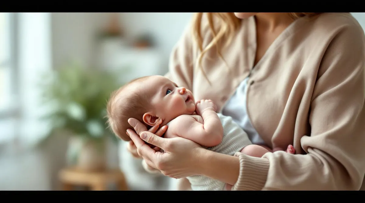 A parent gently holding their baby during a calm pediatrician visit